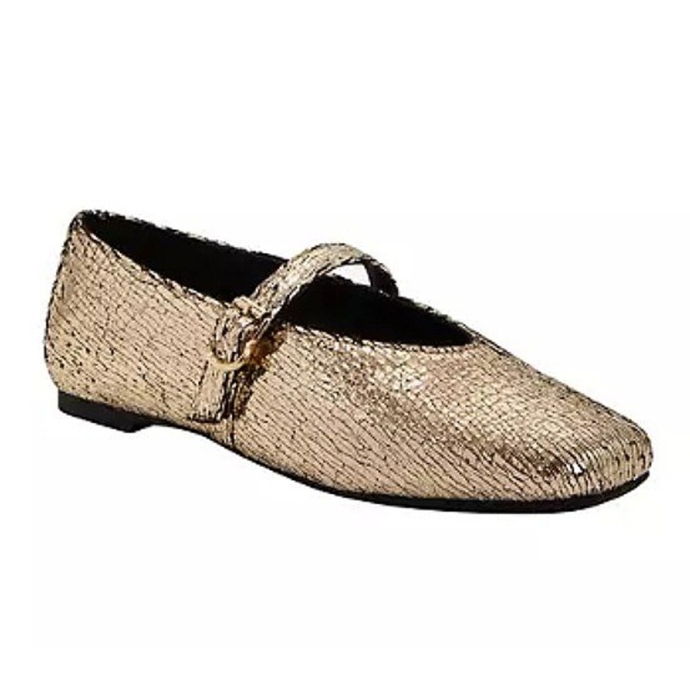 Katy Perry Shoes Women 5.5 Gold Mary Jane Flat Metallic Textured Balletcore NIB